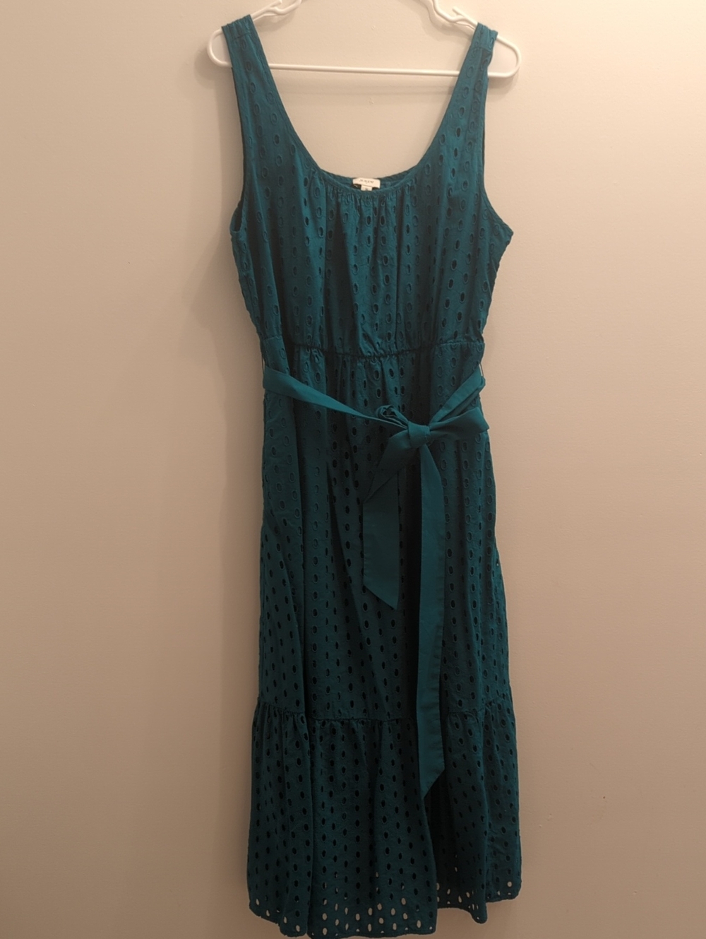 J. Crew Teal Eyelet Midi Dress with Waist Tie